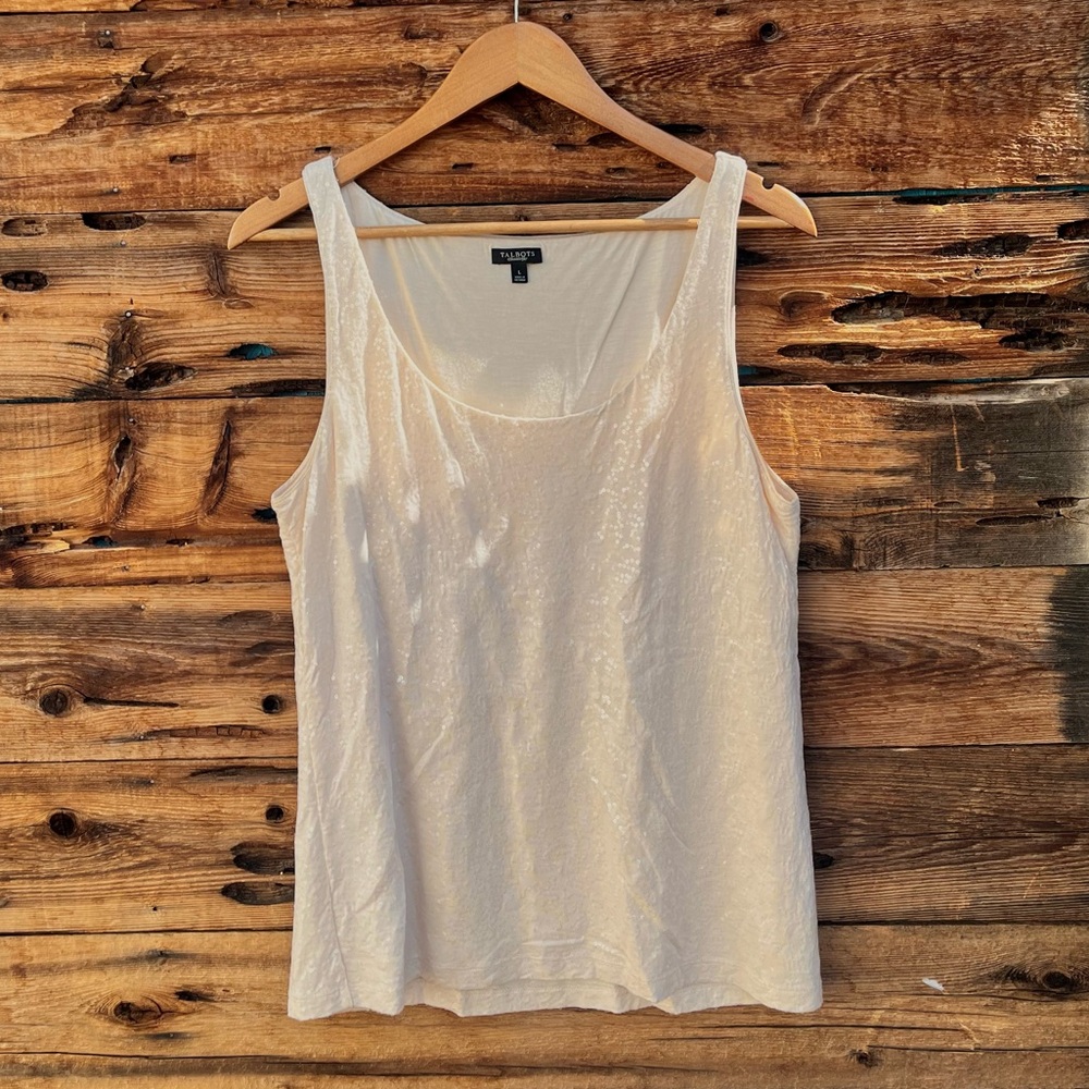 TALBOTS | Cream Sequin Sleeveless Tank Top L